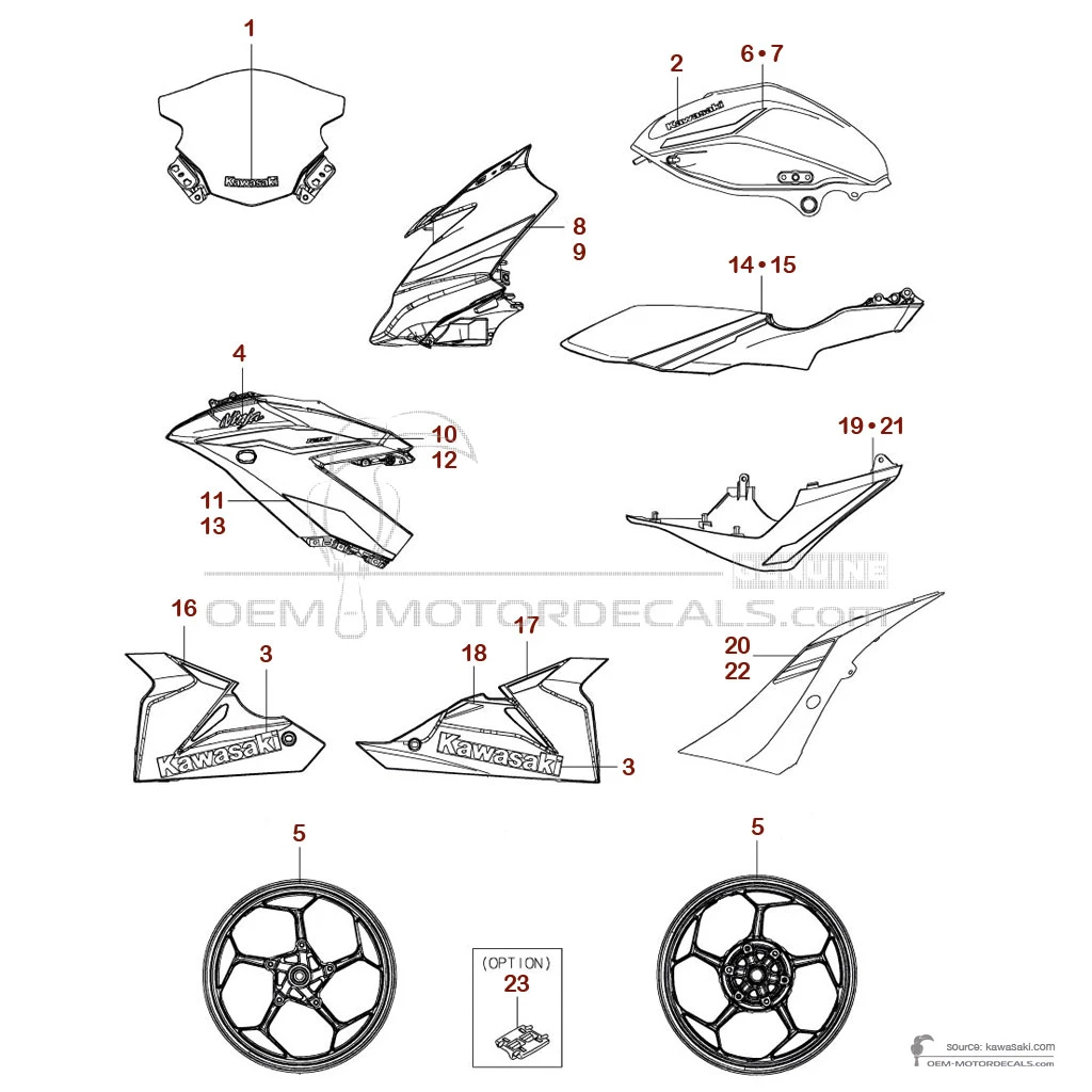 Aufkleber für Kawasaki NINJA 125 2024 - Grau • Kawasaki OEM-Aufkleber