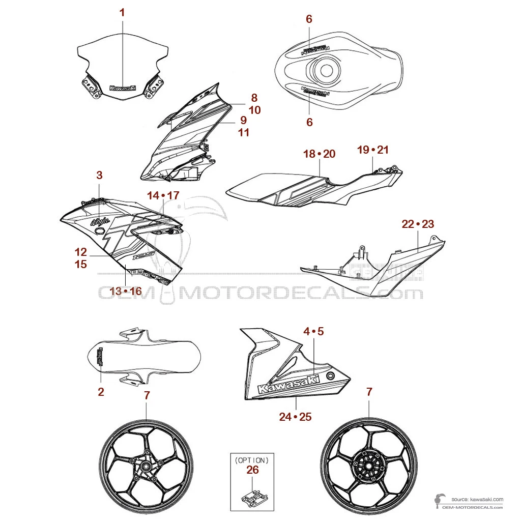 Adesivi per Kawasaki NINJA 125 2024 - Verde • Kawasaki Adesivi OEM