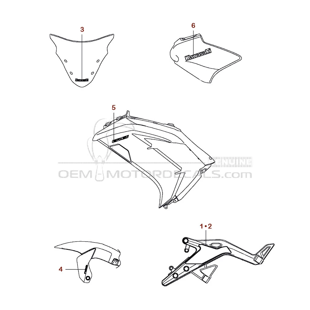 Stickers voor Kawasaki EX650 ER6F 2016 - Grijs • Kawasaki OEM Stickers