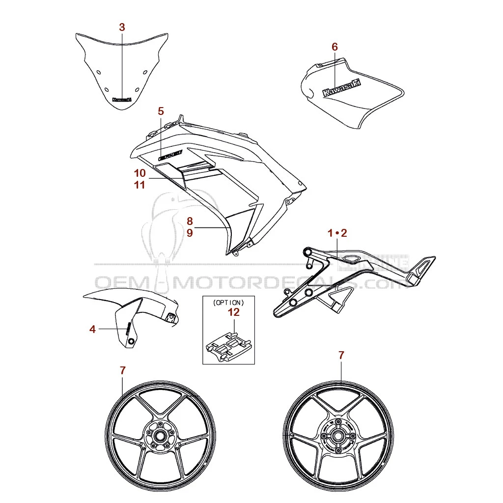 Aufkleber für Kawasaki EX650 ER6F 2016 - Grün • Kawasaki OEM-Aufkleber