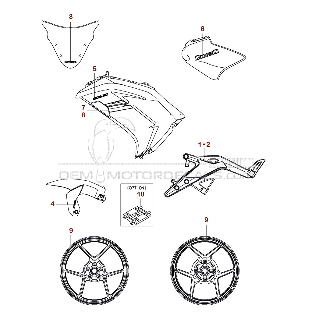 Pegatinas para Kawasaki EX650 ER6F 2016 - Rojo • Kawasaki Pegatinas OEM