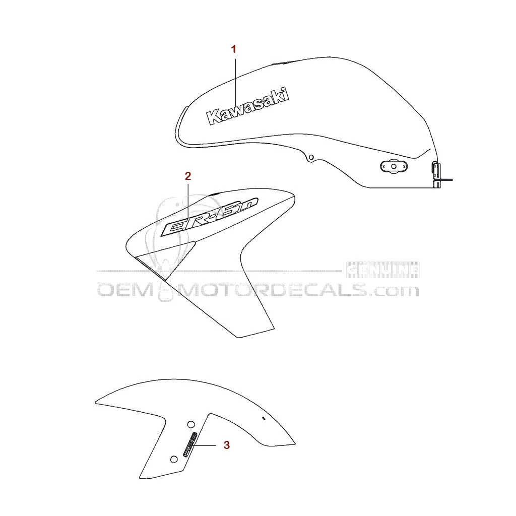 Decals for Kawasaki ER650 ER6N 2007 - Silver • Kawasaki OEM Decals