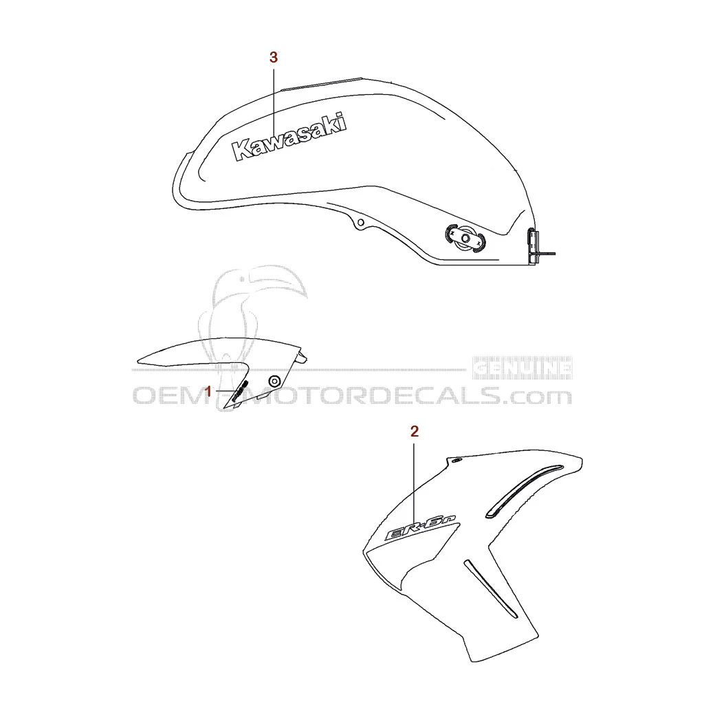 Aufkleber für Kawasaki ER650 ER6N 2009 - Schwarz • Kawasaki OEM-Aufkleber