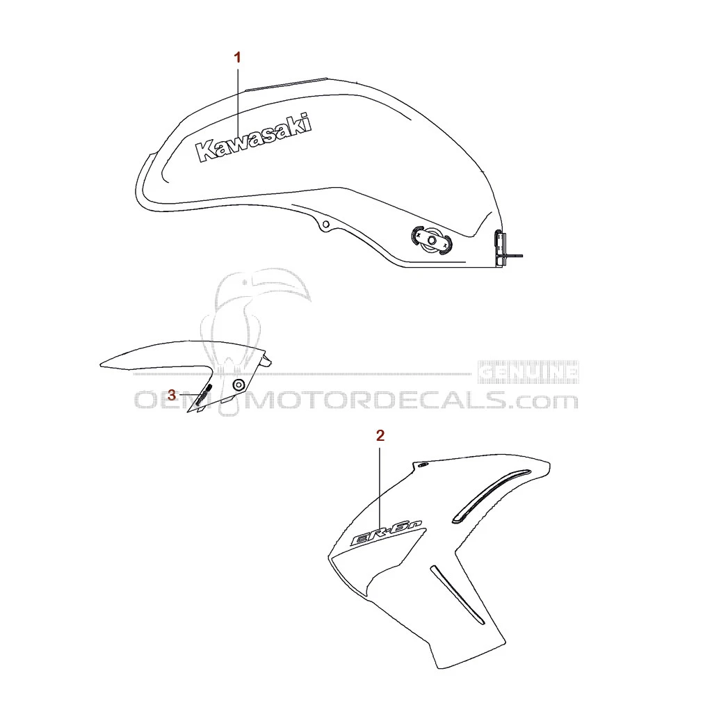 Autocollants pour Kawasaki ER650 ER6N 2011 - Vert • Kawasaki Autocollants OEM