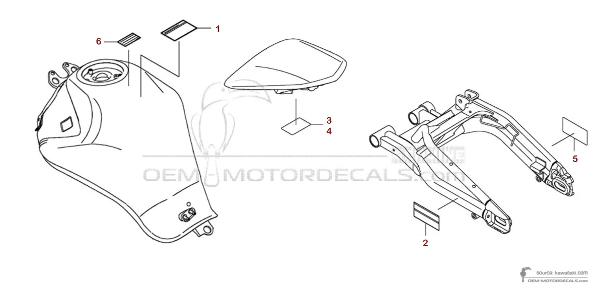 Stickers voor Kawasaki ER650 ER6N - Voorzichtigheid labels • Kawasaki OEM Stickers