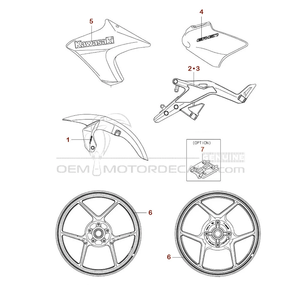 Autocollants pour Kawasaki ER650 ER6N 2015 - Blanc • Kawasaki Autocollants OEM