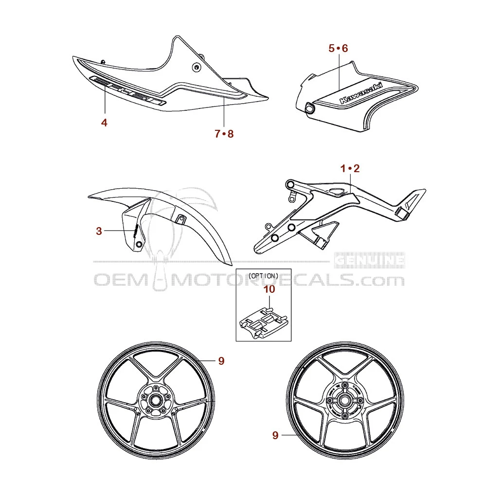 Aufkleber für Kawasaki ER650 ER6N 2016 - Grün • Kawasaki OEM-Aufkleber