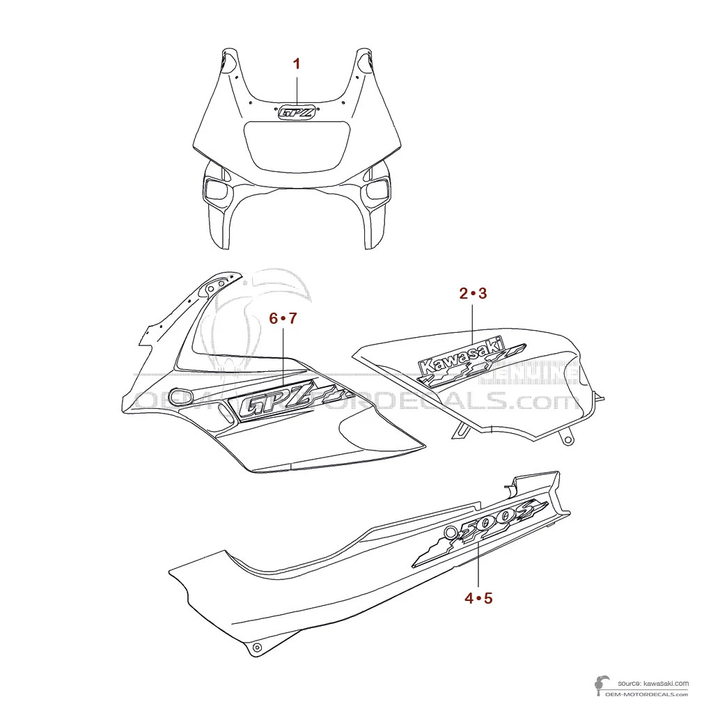 Naklejki do Kawasaki GPZ500S 1994 - Czarny • Kawasaki Naklejki OEM