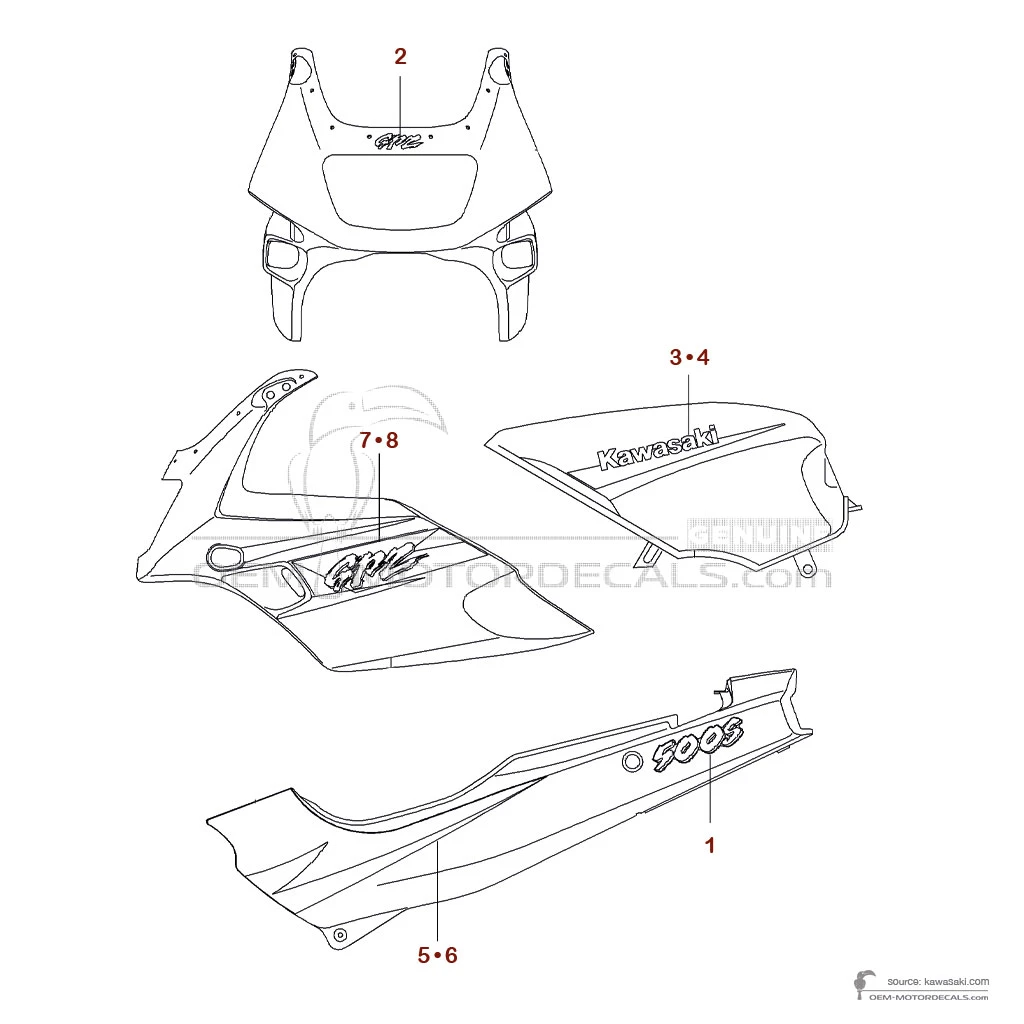 Adesivi per Kawasaki GPZ500S 1996 - Viola • Kawasaki Adesivi OEM