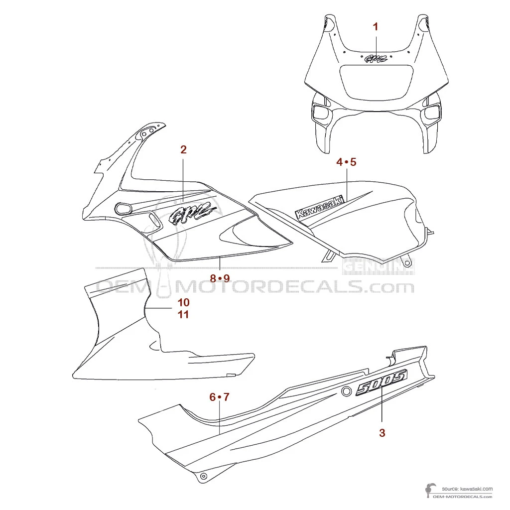 Stickers voor Kawasaki GPZ500S 2000 - Blauw • Kawasaki OEM Stickers