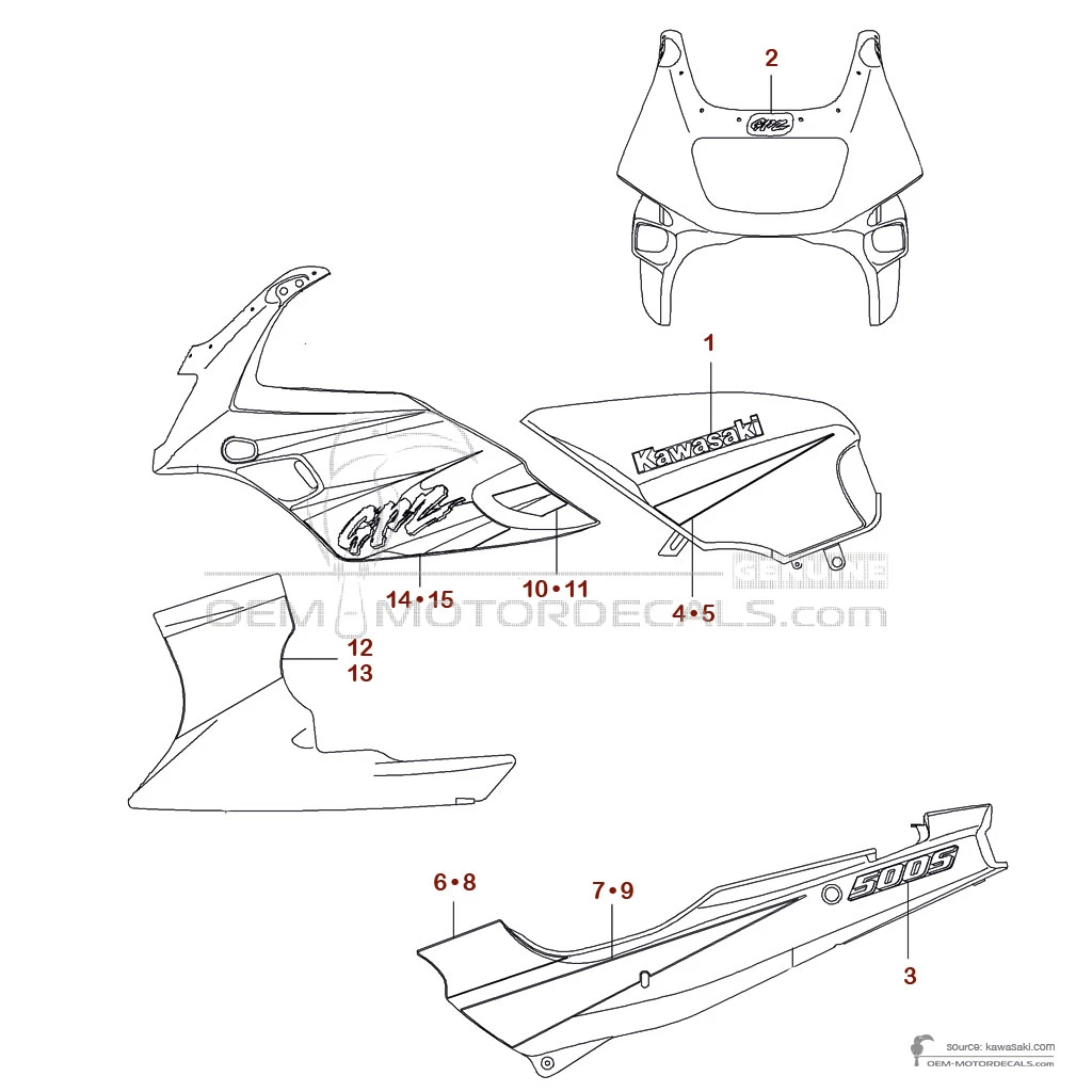 Aufkleber für Kawasaki GPZ500S 2002 - Rot • Kawasaki OEM-Aufkleber