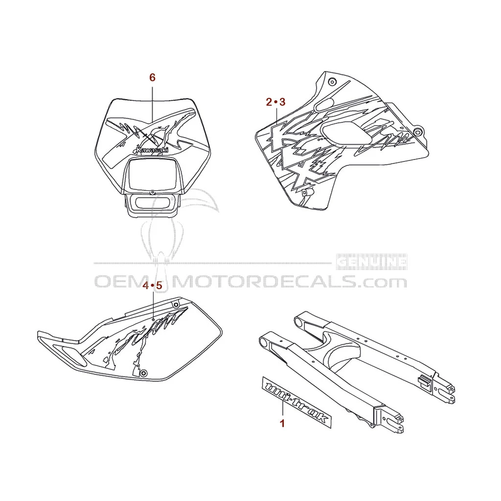 Decals for Kawasaki KLX250 1994 - Red • Kawasaki OEM Decals