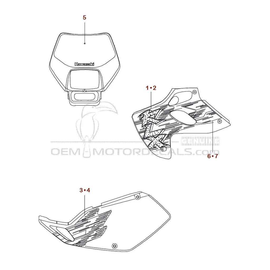 Pegatinas para Kawasaki KLX250 1995 - Blanco • Kawasaki Pegatinas OEM