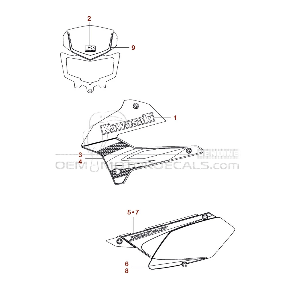 Decals for Kawasaki KLX250 2009 - Green • Kawasaki OEM Decals
