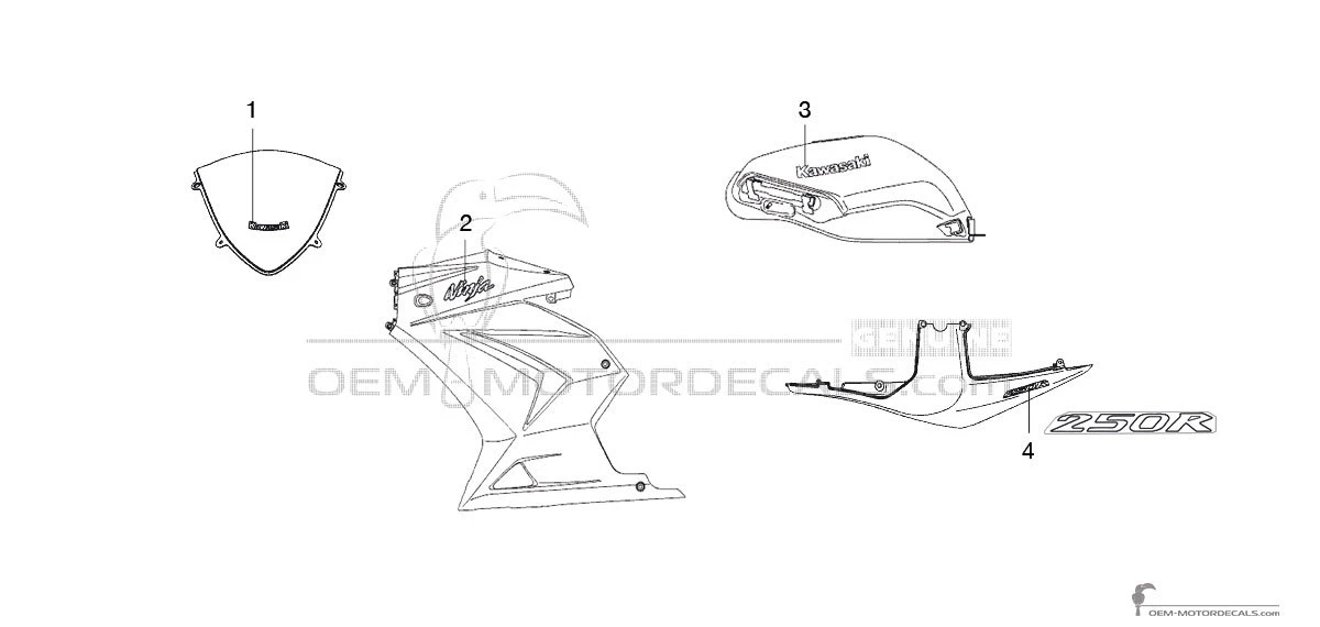Stickers voor Kawasaki NINJA 250R 2009 - Ebony • Kawasaki OEM Stickers