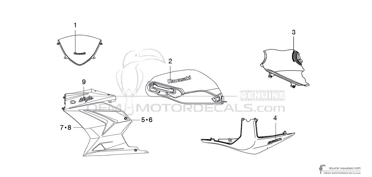 Pegatinas para Kawasaki NINJA 250R 2009 - Verde Negro • Kawasaki Pegatinas OEM