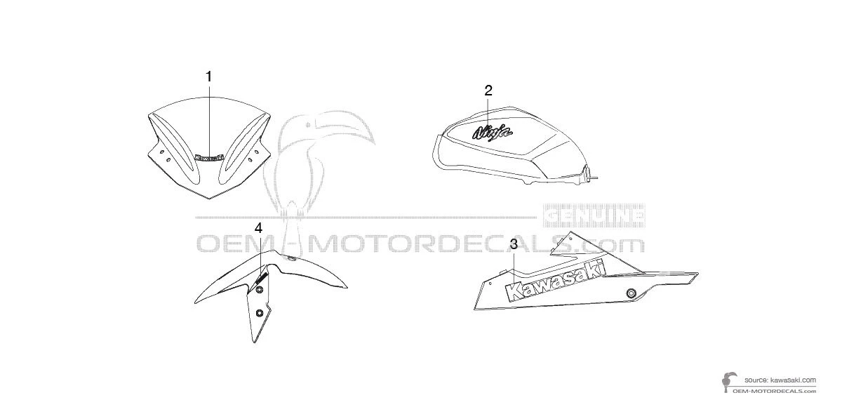 Stickers voor Kawasaki NINJA 300 2014 - Wit • Kawasaki OEM Stickers