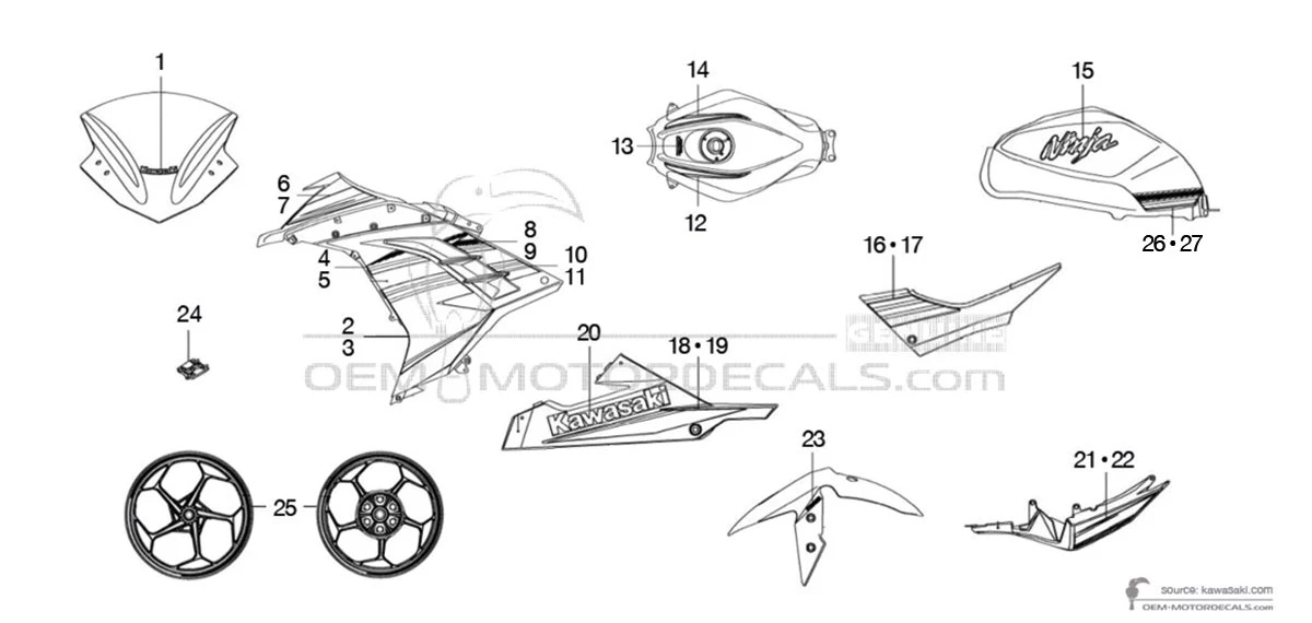 Pegatinas para Kawasaki NINJA 300 2017 - Verde Negro • Kawasaki Pegatinas OEM