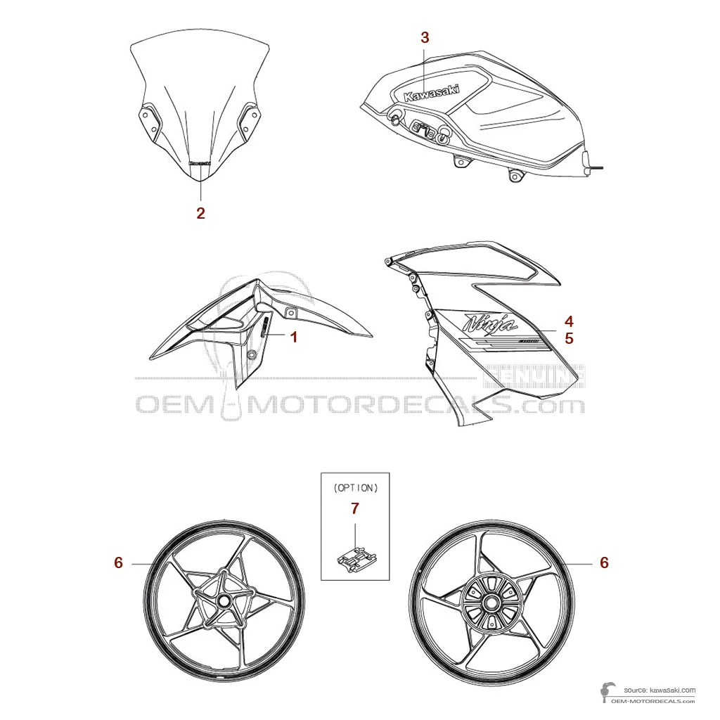 Aufkleber für Kawasaki NINJA 400 2021 - Grau • Kawasaki OEM-Aufkleber