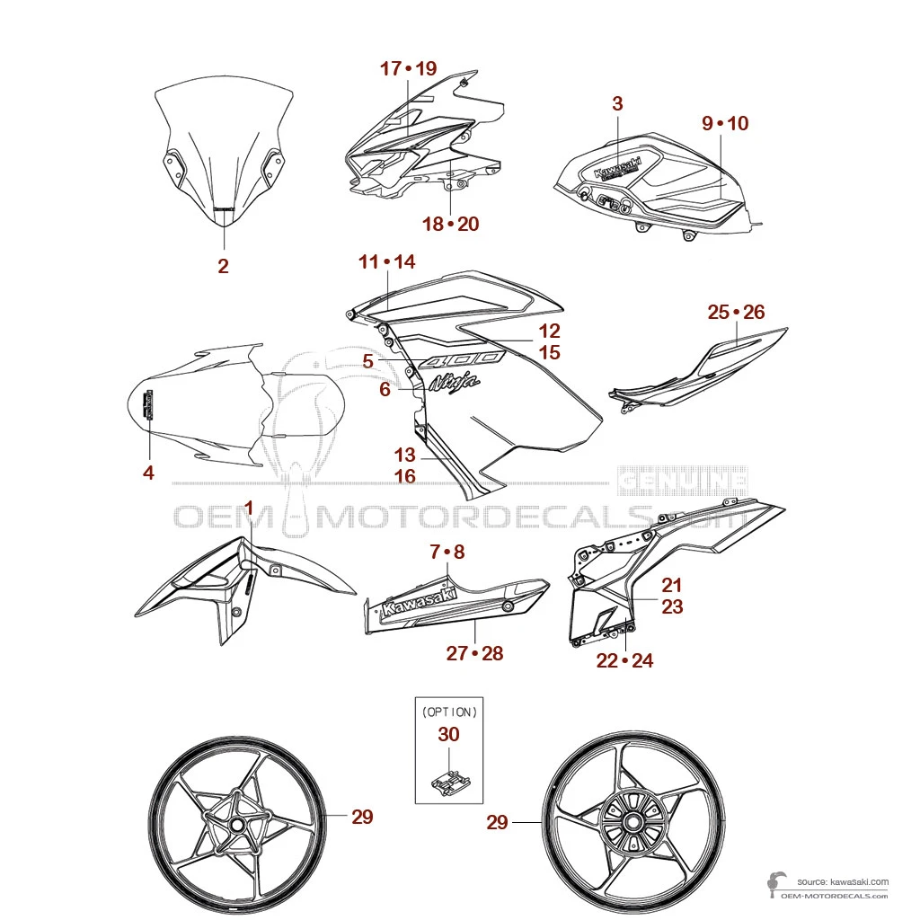 Aufkleber für Kawasaki NINJA 400 2021 - Grün • Kawasaki OEM-Aufkleber