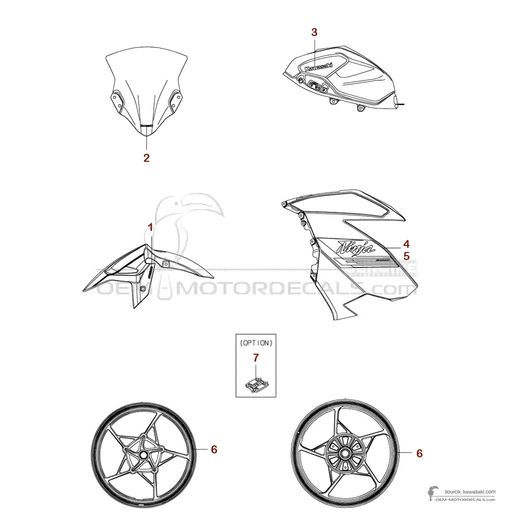 Decals for Kawasaki NINJA 400 2021 - Red • Kawasaki OEM Decals