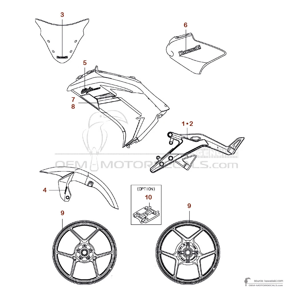 Adesivi per kawasaki NINJA 650 2016 - Rosso • Kawasaki Adesivi OEM