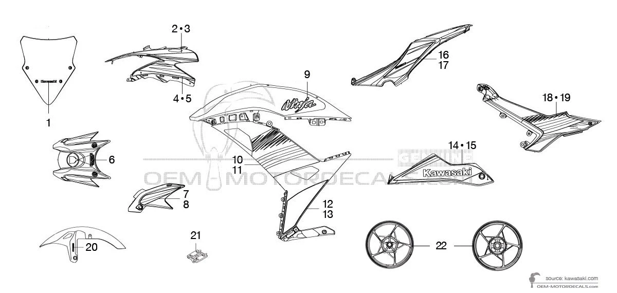Autocollants pour Kawasaki NINJA 650 2017 - Vert Noir • Kawasaki Autocollants OEM