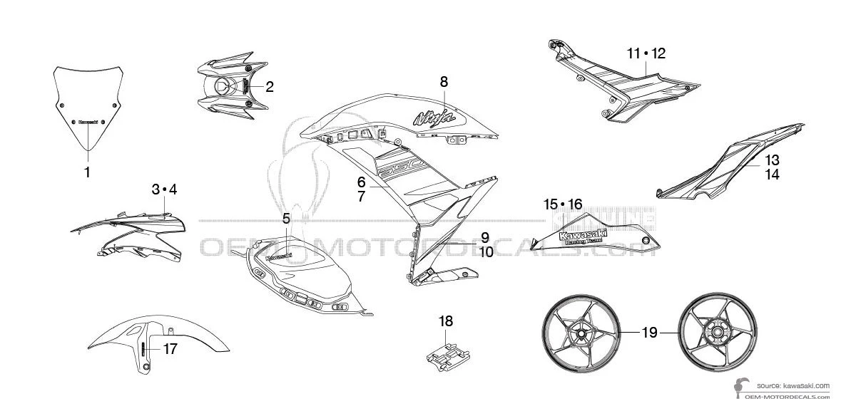 Autocollants pour Kawasaki NINJA 650 2018 - Vert Noir • Kawasaki Autocollants OEM