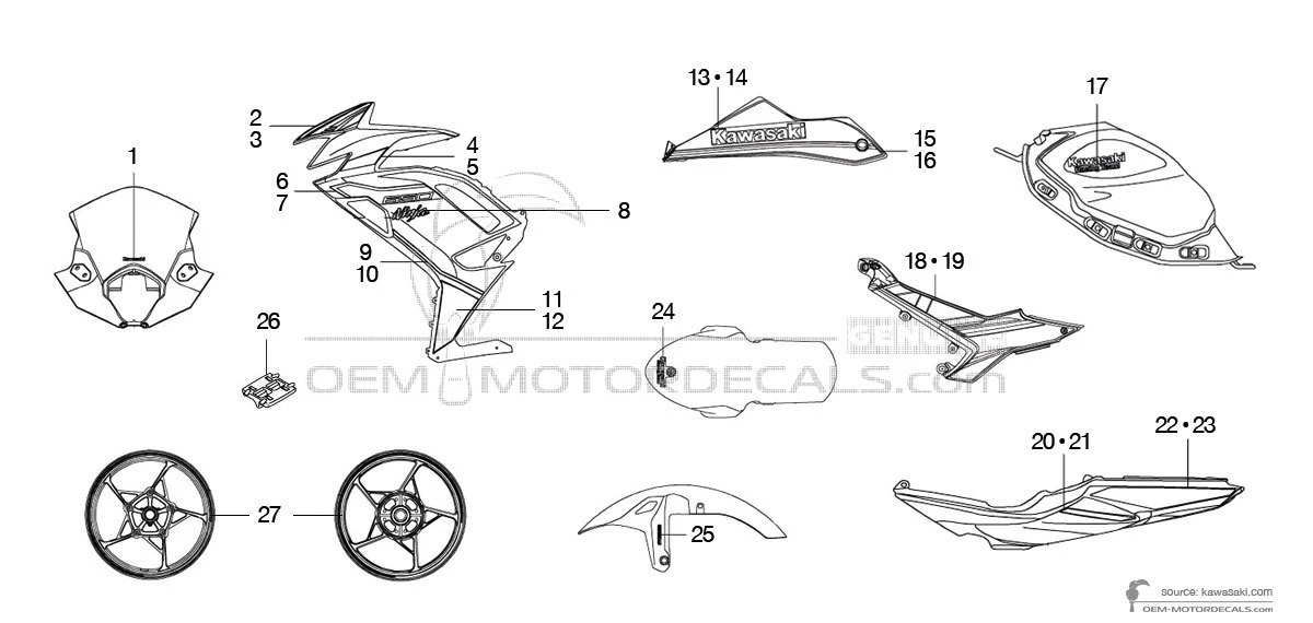 Adesivi per Kawasaki NINJA 650 2021 - Verde Nero • Kawasaki Adesivi OEM