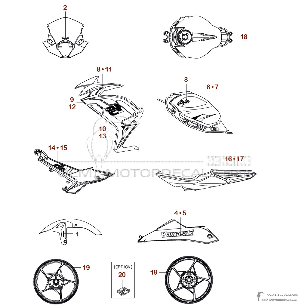 Adesivi per Kawasaki NINJA 650 2022 - Grigio • Kawasaki Adesivi OEM