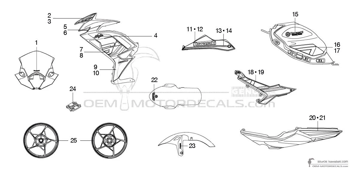 Autocollants pour Kawasaki NINJA 650 2023 - Vert Noir • Kawasaki Autocollants OEM