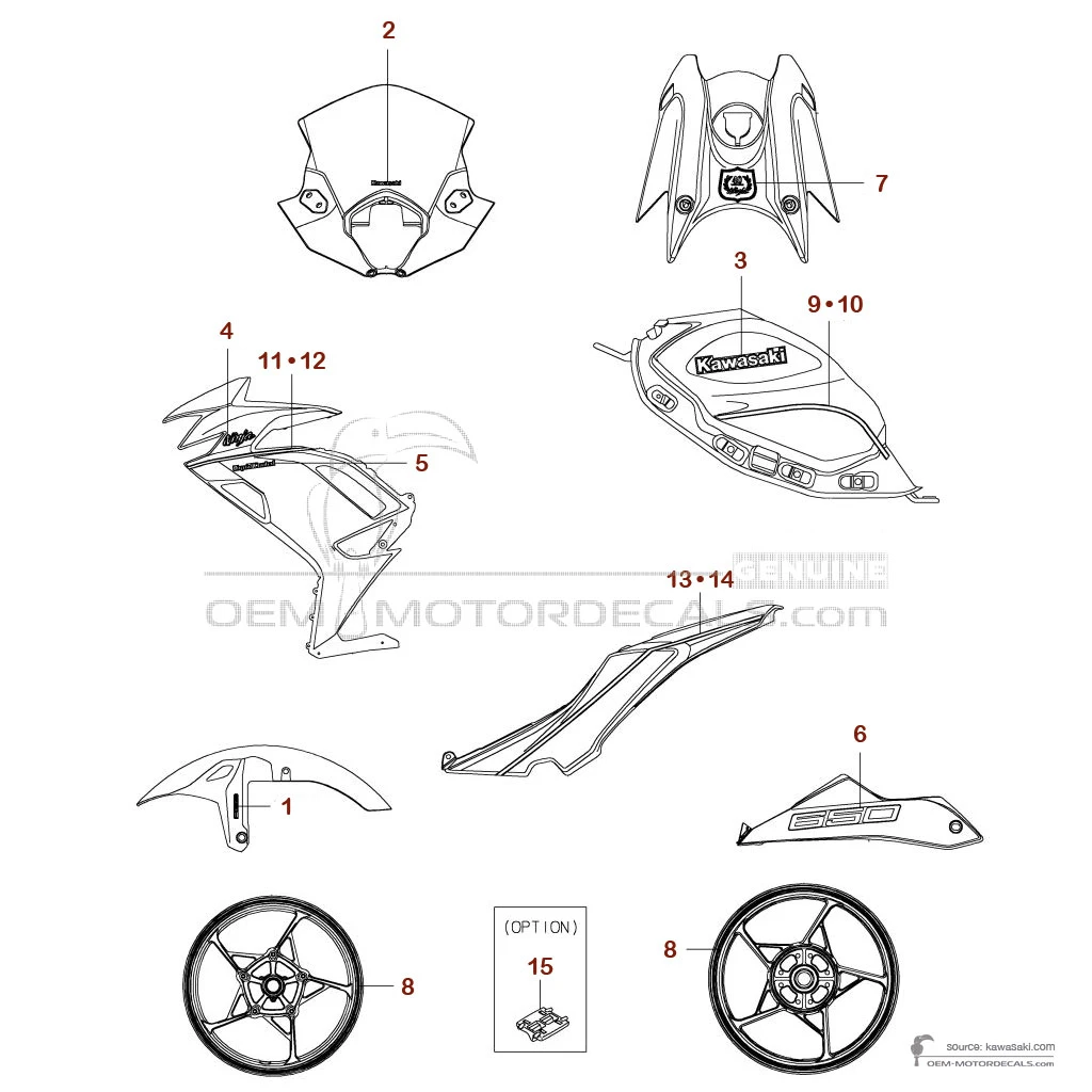 Adesivi per Kawasaki NINJA 650 Anniversary Edition 2024 - Rosso • Kawasaki Adesivi OEM