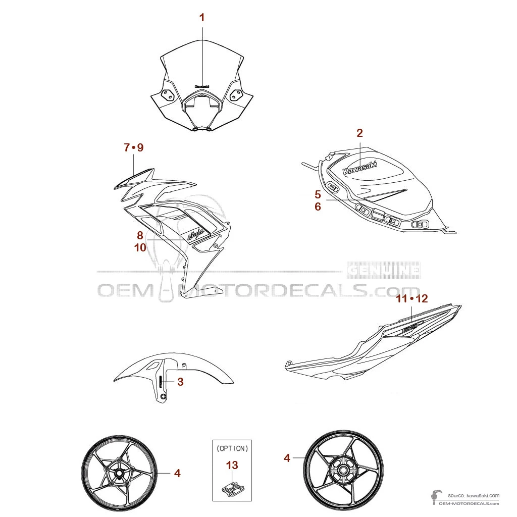 Stickers voor Kawasaki NINJA 650 2024 - Zwart • Kawasaki OEM Stickers