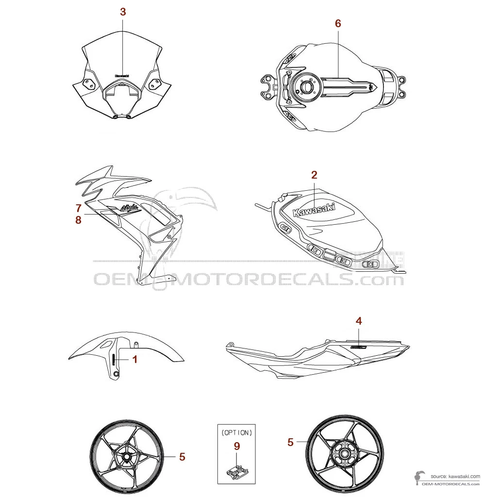 Stickers voor Kawasaki NINJA 650 2024 - Grijs • Kawasaki OEM Stickers