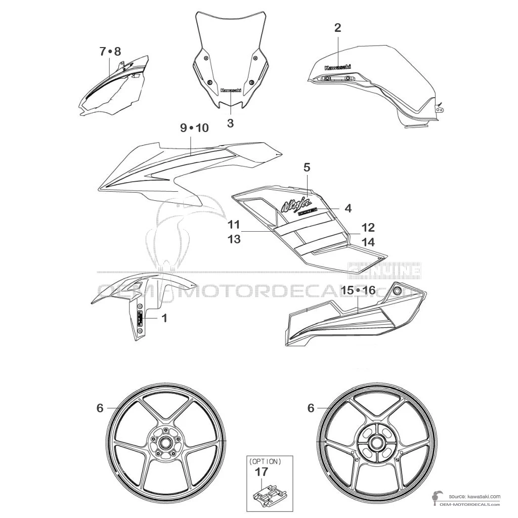 Pegatinas para Kawasaki NINJA 1000SX 2020 - Negro • Kawasaki Pegatinas OEM