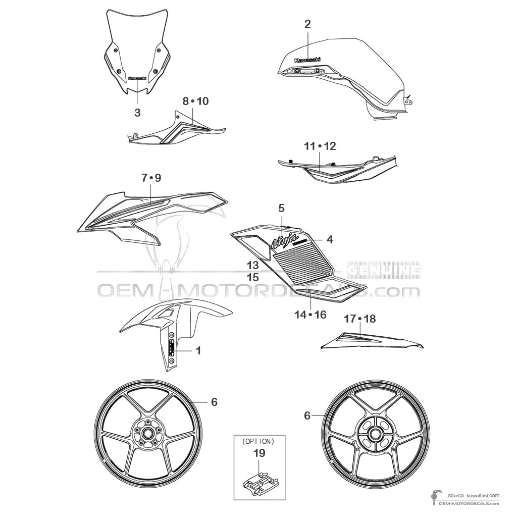 Stickers voor Kawasaki NINJA 1000SX 2023 - Zwart Groen • Kawasaki OEM Stickers