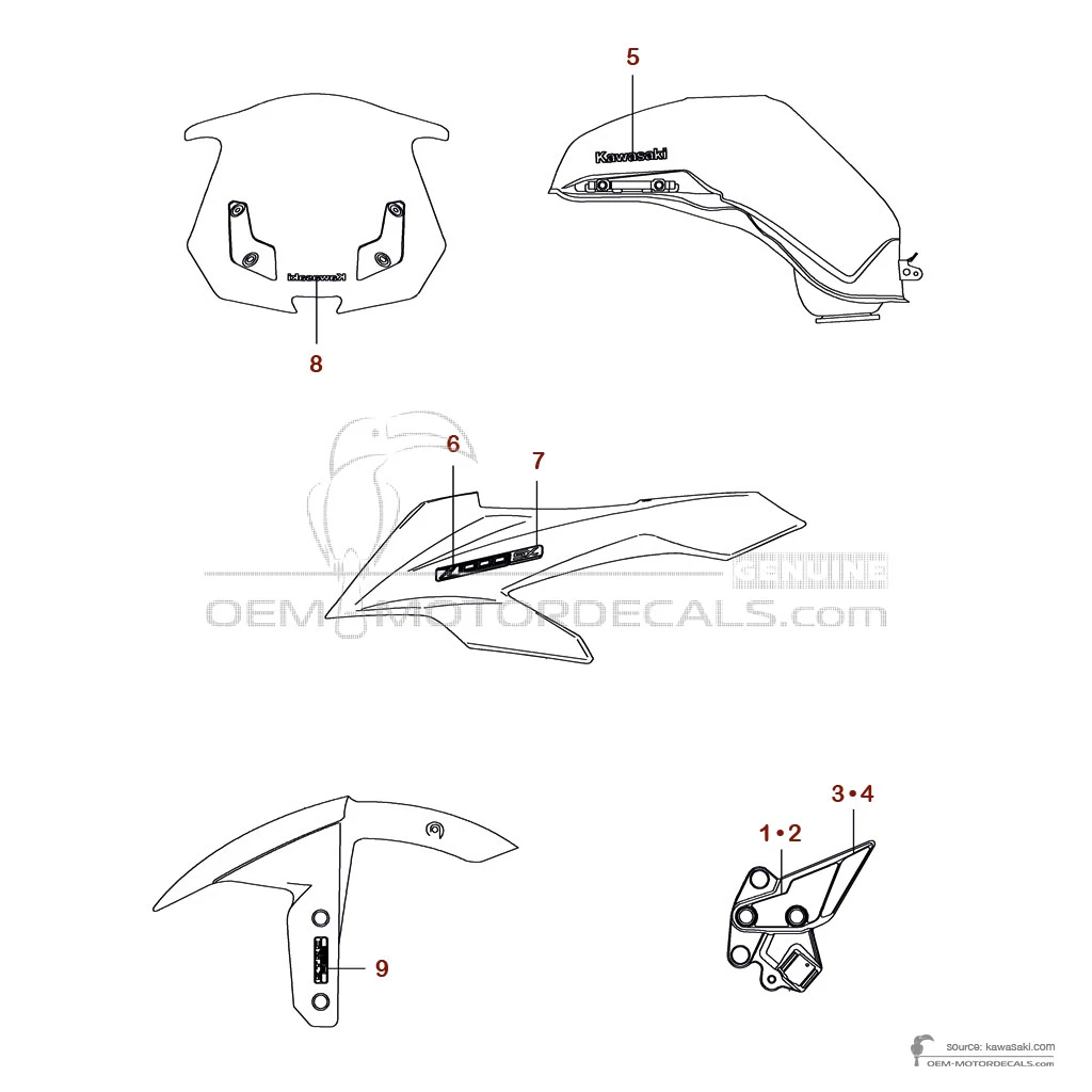 Pegatinas para Kawasaki Z1000SX 2018 - Plata • Kawasaki Pegatinas OEM