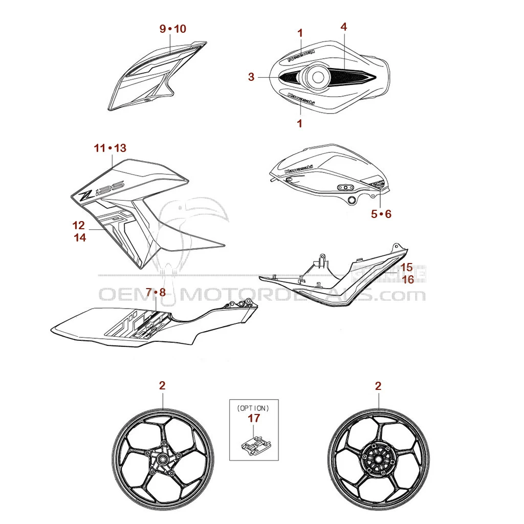 Adesivi per Kawasaki Z125 2023 - Grigio • Kawasaki Adesivi OEM