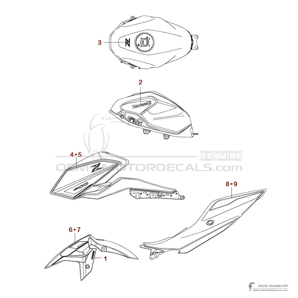 OEM Decals Kawasaki Z400 2023 - White • Original Stickers