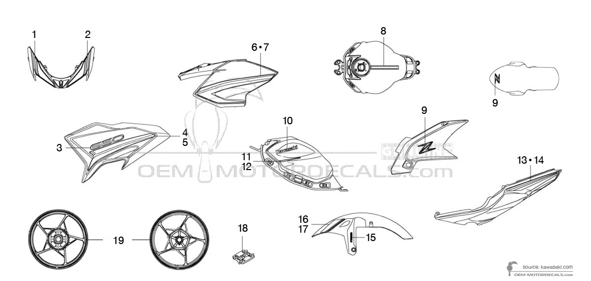 Decals for Kawasaki Z650 2020 - Black • Kawasaki OEM Decals