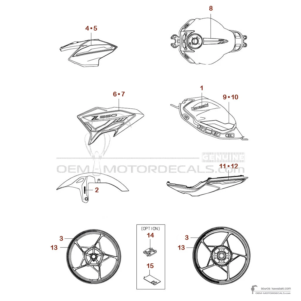 Adesivi per Kawasaki Z650 2024 - Grigio • Kawasaki Adesivi OEM