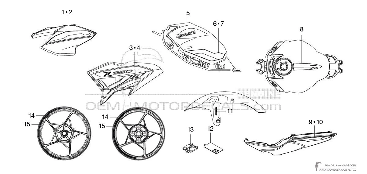 Pegatinas para Kawasaki Z650 2023 - Gris • Kawasaki Pegatinas OEM
