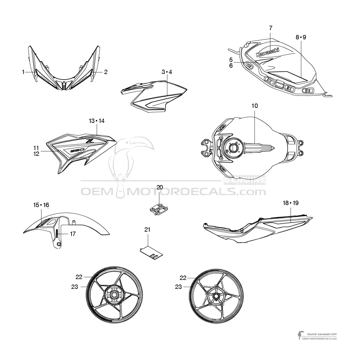 Stickers voor Kawasaki Z650 2022 - Groen • Kawasaki OEM Stickers