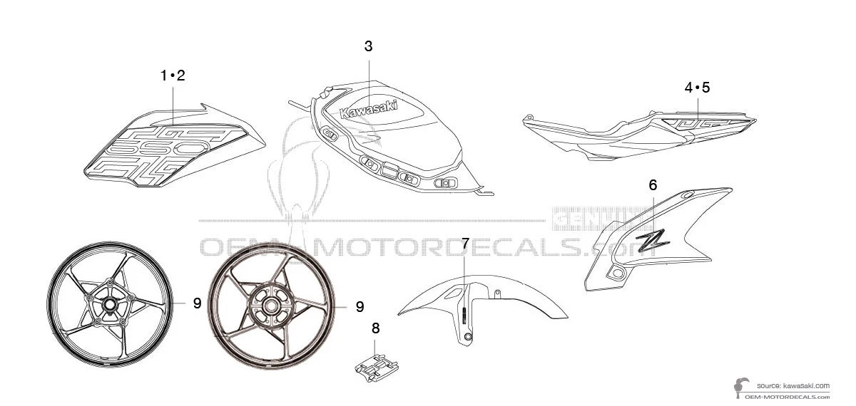Adesivi per Kawasaki Z650 2019 - Bianco • Kawasaki Adesivi OEM