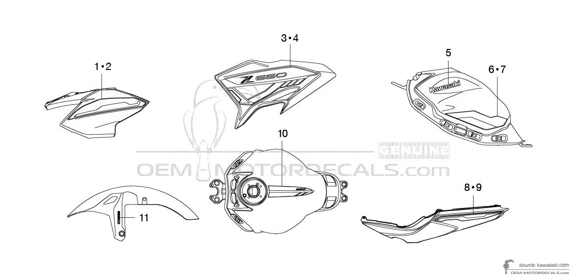OEM Decals Kawasaki Z650 2023 - Silver • Original Stickers