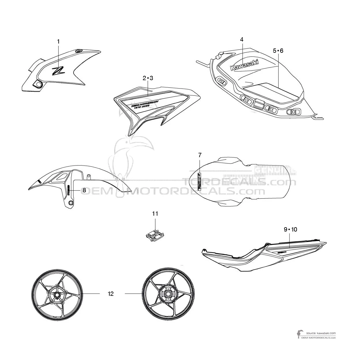 Decals for Kawasaki Z650 2022 - Red • Kawasaki OEM Decals