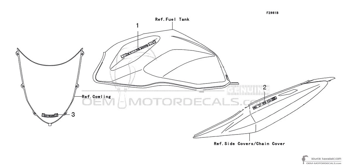Decals for Kawasaki Z750S 2005 - Black • Kawasaki OEM Decals