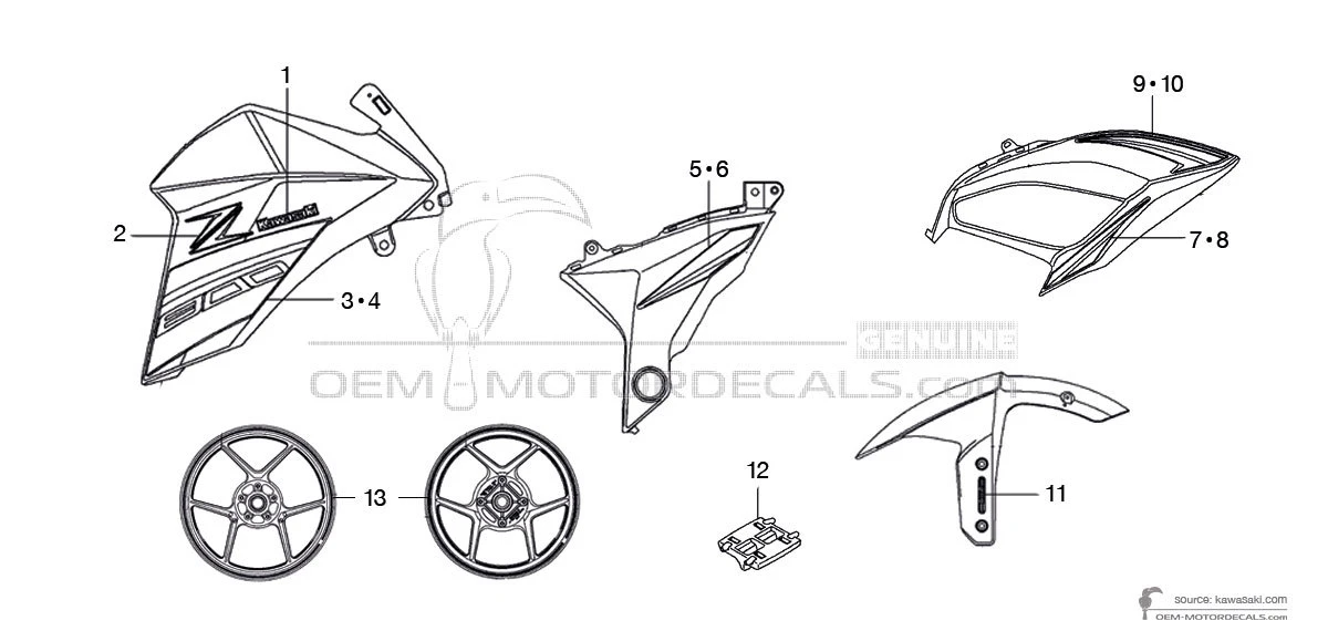 Naklejki do Kawasaki Z800 2016 - Czarno Biały • Kawasaki Naklejki OEM