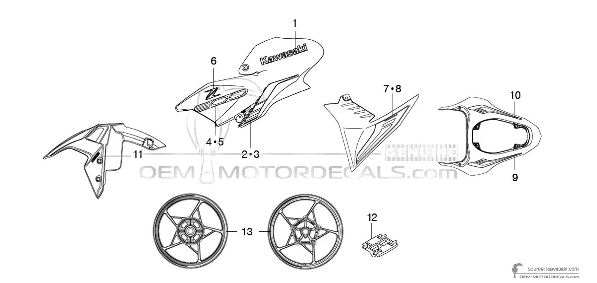 Autocollants pour Kawasaki Z900 2022 - Noir • Kawasaki Autocollants OEM