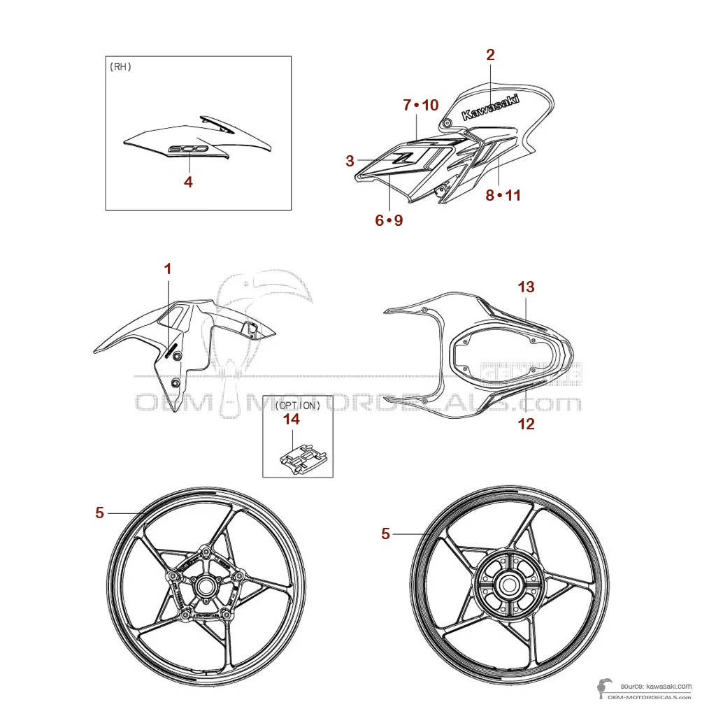 Adesivi per Kawasaki Z900 2024 - Nero • Kawasaki Adesivi OEM